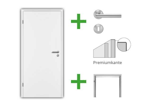 Türenset CPL Weißlack RAL 9016 - Türblatt, Zarge, Drückergarnitur