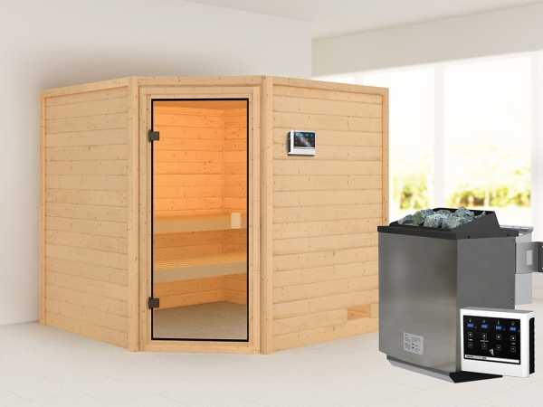 Sauna Tilda mit bronzierter Glastür + 9 kW Bio-Kombiofen ext. Strg.